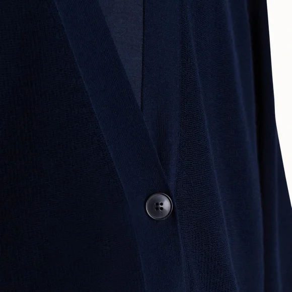 AKRIS Knit Cotton Cardigan Sweater Raglan Sleeves Dark Denim Navy Blue - US 10